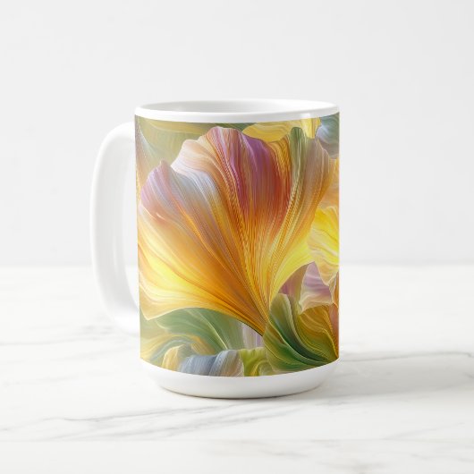 黄色い花びらの抽象的なフラワーアート コーヒーマグカップ (正面左)