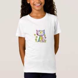 黄色い花を持つかわいい奇抜な幸せな猫 Tシャツ