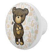 黄色い花を持つかわいい茶色のクマ セラミックノブ (右)