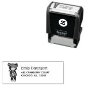 黄色い花を持つかわいい茶色のクマ セルフインキングスタンプ (インサイチュ)