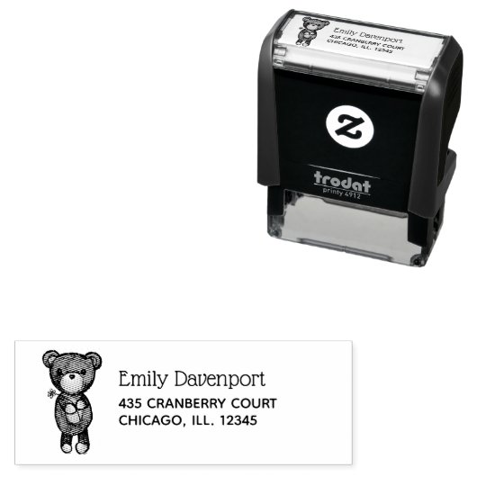 黄色い花を持つかわいい茶色のクマ セルフインキングスタンプ (インサイチュ)