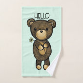 黄色い花を持つかわいい茶色のクマ バスタオルセット (ハンドタオル)