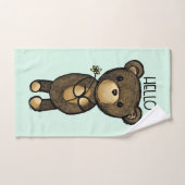 黄色い花を持つかわいい茶色のクマ バスタオルセット (ハンドタオル)