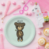 黄色い花を持つかわいい茶色のクマ ペーパープレート (パーティー)