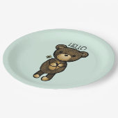 黄色い花を持つかわいい茶色のクマ ペーパープレート (アングル)