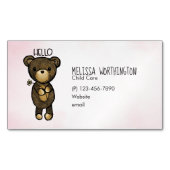 黄色い花を持つかわいい茶色のクマ マグネット名刺 (正面)