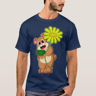 黄色い花を持つクマ Tシャツ
