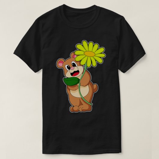 黄色い花を持つクマ Tシャツ (デザイン正面)