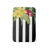 黄色い花を持つストライプ白黒の バスマット (正面縦)