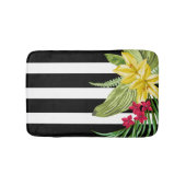 黄色い花を持つストライプ白黒の バスマット (正面)