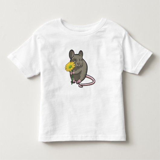 黄色い花を持つネズミ トドラーTシャツ (正面)
