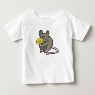 黄色い花を持つネズミ ベビーTシャツ
