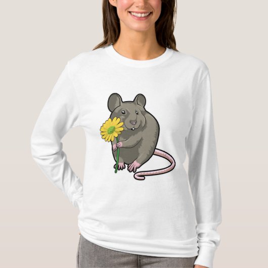黄色い花を持つネズミ Tシャツ (正面)