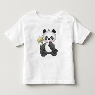 黄色い花を持つパンダ トドラーTシャツ