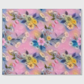 黄色い花を持つ審美的なピンクのパターン ラッピングペーパー (フラット)