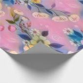 黄色い花を持つ審美的なピンクのパターン ラッピングペーパー (角)