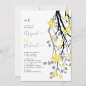 黄色い花を持つ灰色の枝結婚イニシャル 招待状 (正面)