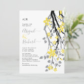 黄色い花を持つ灰色の枝結婚イニシャル 招待状 (スタンド正面)