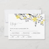 黄色い花を持つ灰色の枝結婚フローラ 出欠カード (正面)