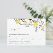 黄色い花を持つ灰色の枝結婚フローラ 出欠カード (スタンド正面)