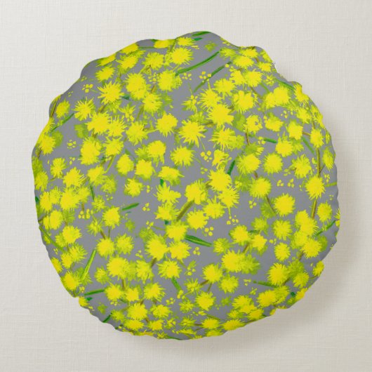 黄色い花アカシアの名前の意味ピロー ラウンドクッション (裏面)