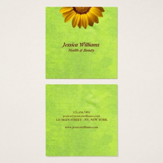 黄色い花オン抽象芸術グリーンモノグラム (正面&裏面)