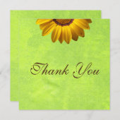 黄色い花オン抽象芸術グリーンモノグラム サンキューカード (正面/裏面)