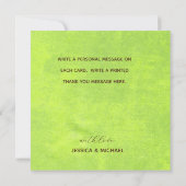 黄色い花オン抽象芸術グリーンモノグラム サンキューカード (裏面)