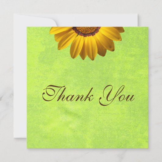 黄色い花オン抽象芸術グリーンモノグラム サンキューカード (正面)