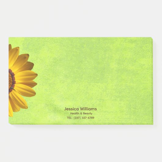 黄色い花オン抽象芸術グリーンモノグラム ポストイット (正面)