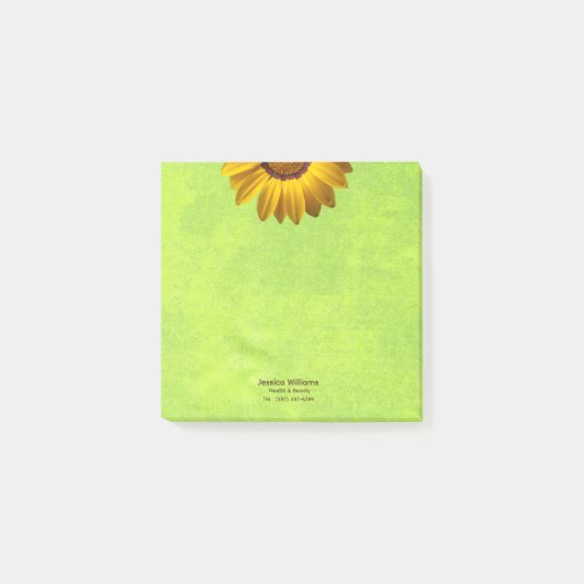 黄色い花オン抽象芸術グリーンモノグラム ポストイット (正面)