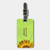 黄色い花オン抽象芸術グリーンモノグラム ラゲッジタグ (正面縦)