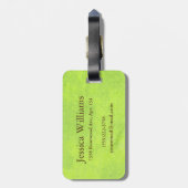黄色い花オン抽象芸術グリーンモノグラム ラゲッジタグ (裏面縦)