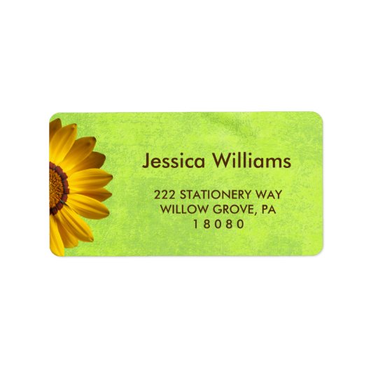 黄色い花オン抽象芸術グリーンモノグラム ラベル (正面)