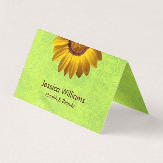黄色い花オン抽象芸術グリーンモノグラム 名刺 (正面)
