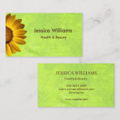 黄色い花オン抽象芸術グリーンモノグラム 名刺 (正面/裏面)