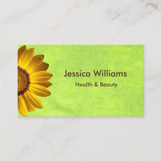 黄色い花オン抽象芸術グリーンモノグラム 名刺 (正面)