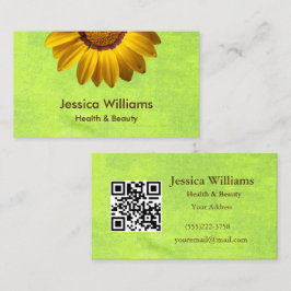 黄色い花オン抽象芸術グリーンモノグラム 名刺