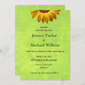 黄色い花オン抽象芸術グリーンモノグラム 招待状 (正面/裏面)