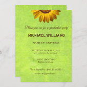 黄色い花オン抽象芸術グリーンモノグラム 招待状 (正面/裏面)