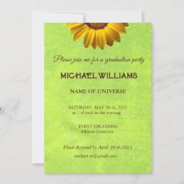 黄色い花オン抽象芸術グリーンモノグラム 招待状