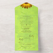 黄色い花オン抽象芸術結婚グリーン オールインワン招待状 (内側)