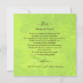 黄色い花オン抽象芸術結婚グリーン サンキューカード (裏面)