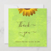 黄色い花オン抽象芸術結婚グリーン サンキューカード (正面)