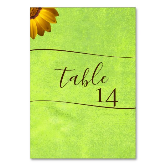 黄色い花オン抽象芸術結婚グリーン テーブルナンバー (正面)