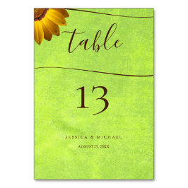 黄色い花オン抽象芸術結婚グリーン テーブルナンバー