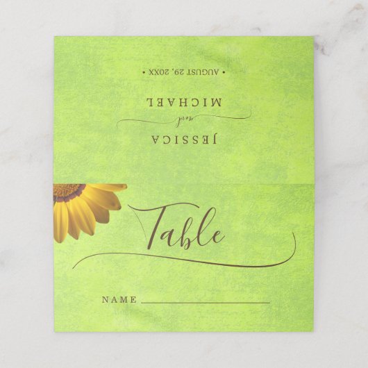 黄色い花オン抽象芸術結婚グリーン プレイスカード (外部開封)