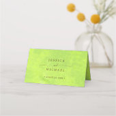 黄色い花オン抽象芸術結婚グリーン プレイスカード (裏面)