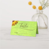 黄色い花オン抽象芸術結婚グリーン プレイスカード (正面)