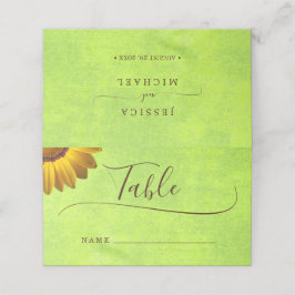 黄色い花オン抽象芸術結婚グリーン プレイスカード